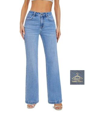 Women's High Waisted Wide Leg Baggy Stretch Denim Jeans